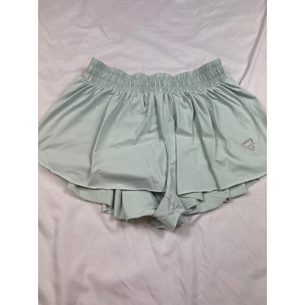 Luogongzi Women Sage Green Flowy Athletic Shorts Double Layer Smocked Waist M